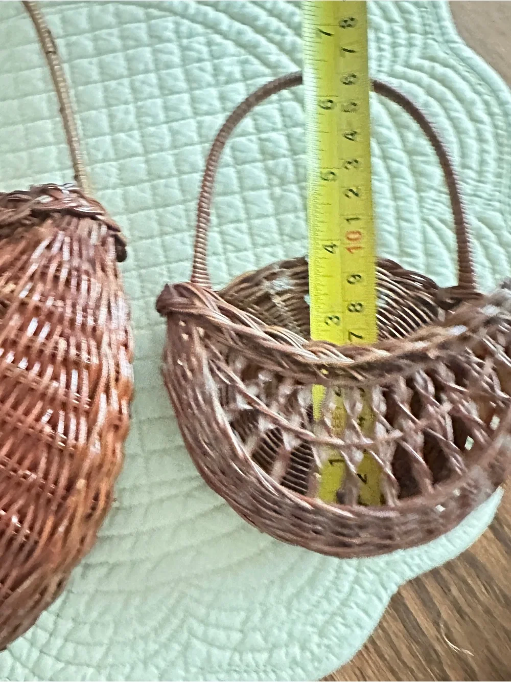 Vintage wicker rattan wall pocket baskets set of 2